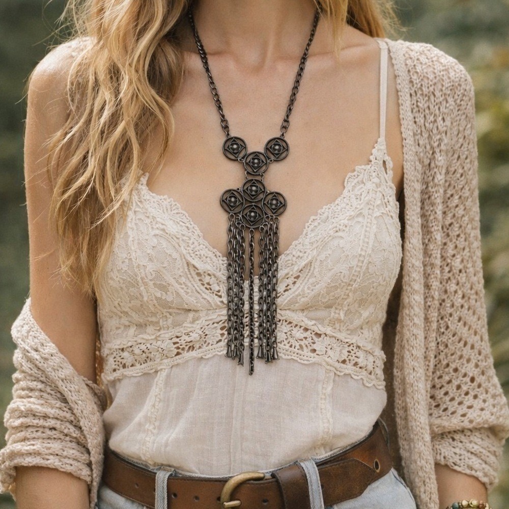 Vintage Long 70s Boho Statement Necklace
